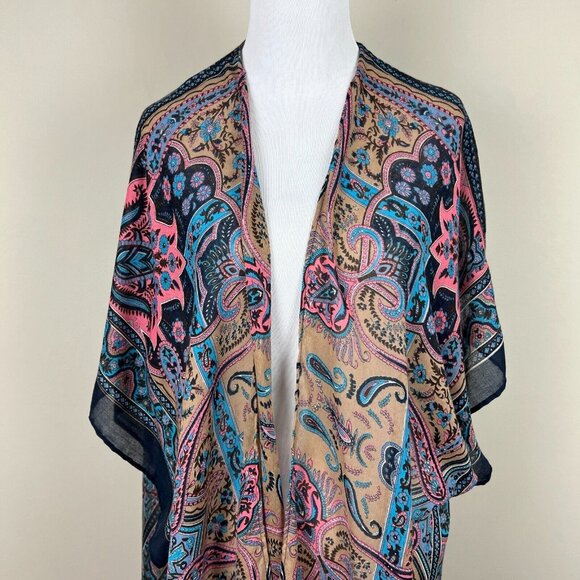 Soft Surroundings Kimono Topper One Size Colorful Floral Paisley Lightweight - Picture 3 of 12